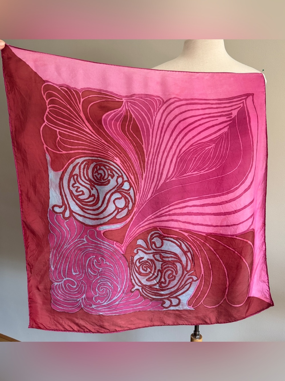 Vintage Japanese Rayon Silk Blend Hand-Rolled Scarf